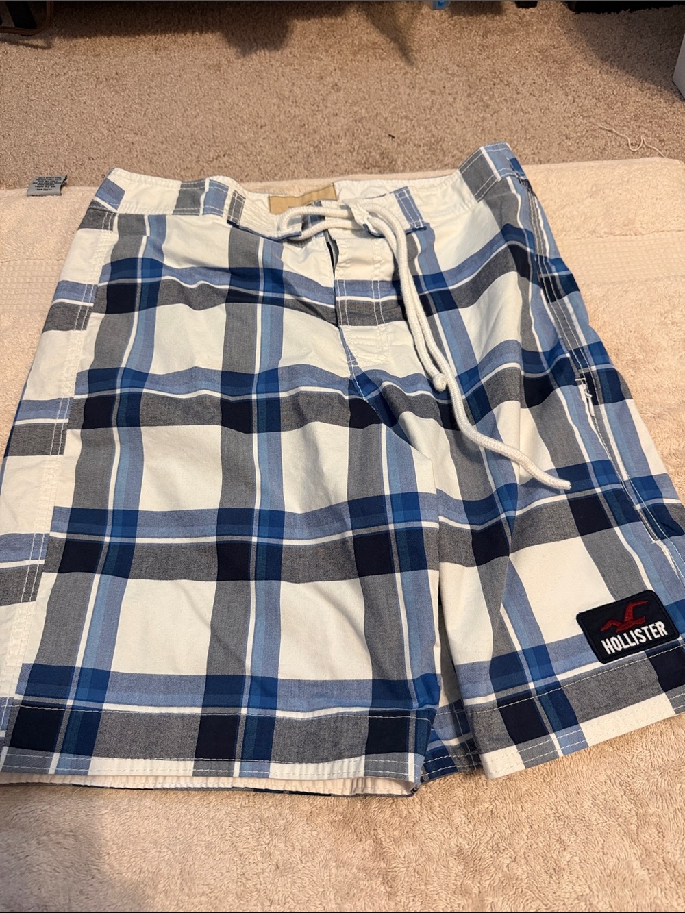Hollister Blue and White Plaid Swim Shorts